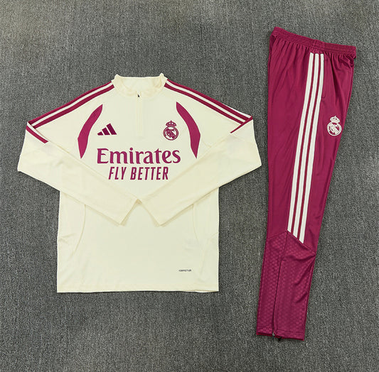 Real Madrid 2026 Cream & Pink 1/4 Zip Tracksuit