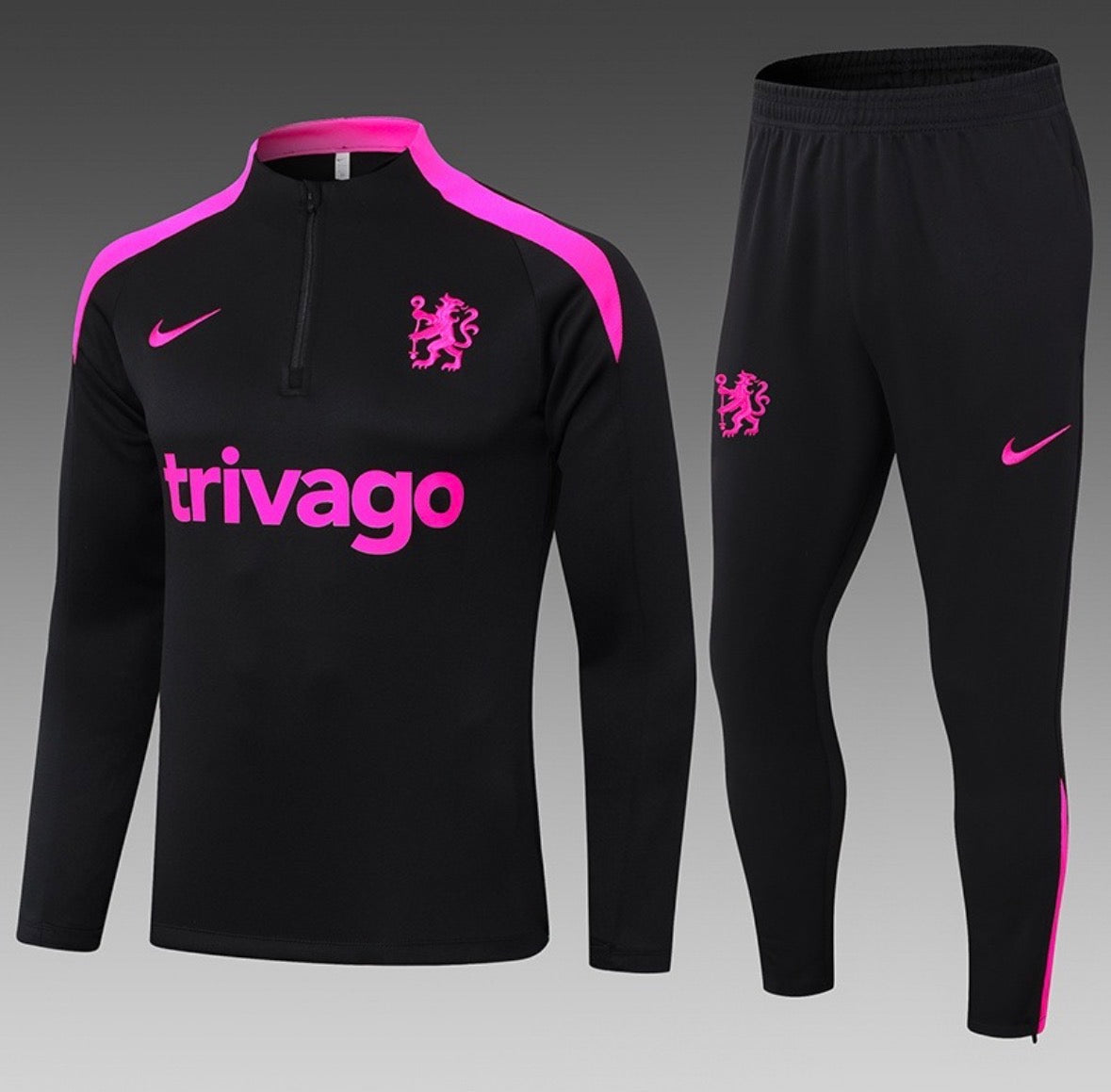 Chelsea Black & Pink 1/4 zip Tracksuit