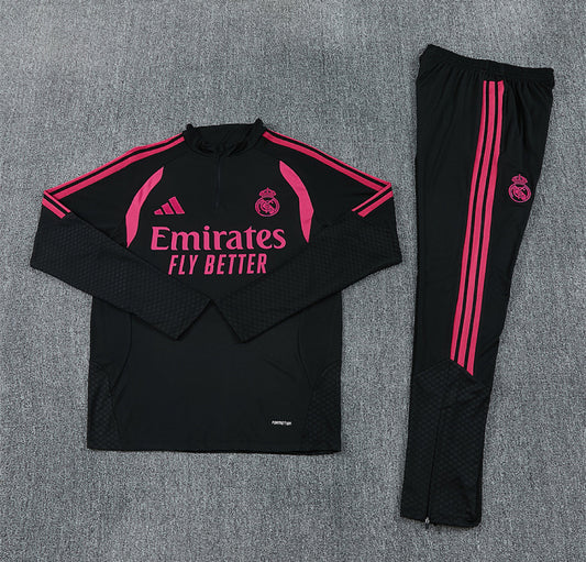 Real Madrid 2026 Black & Pink 1/4 Zip Tracksuit