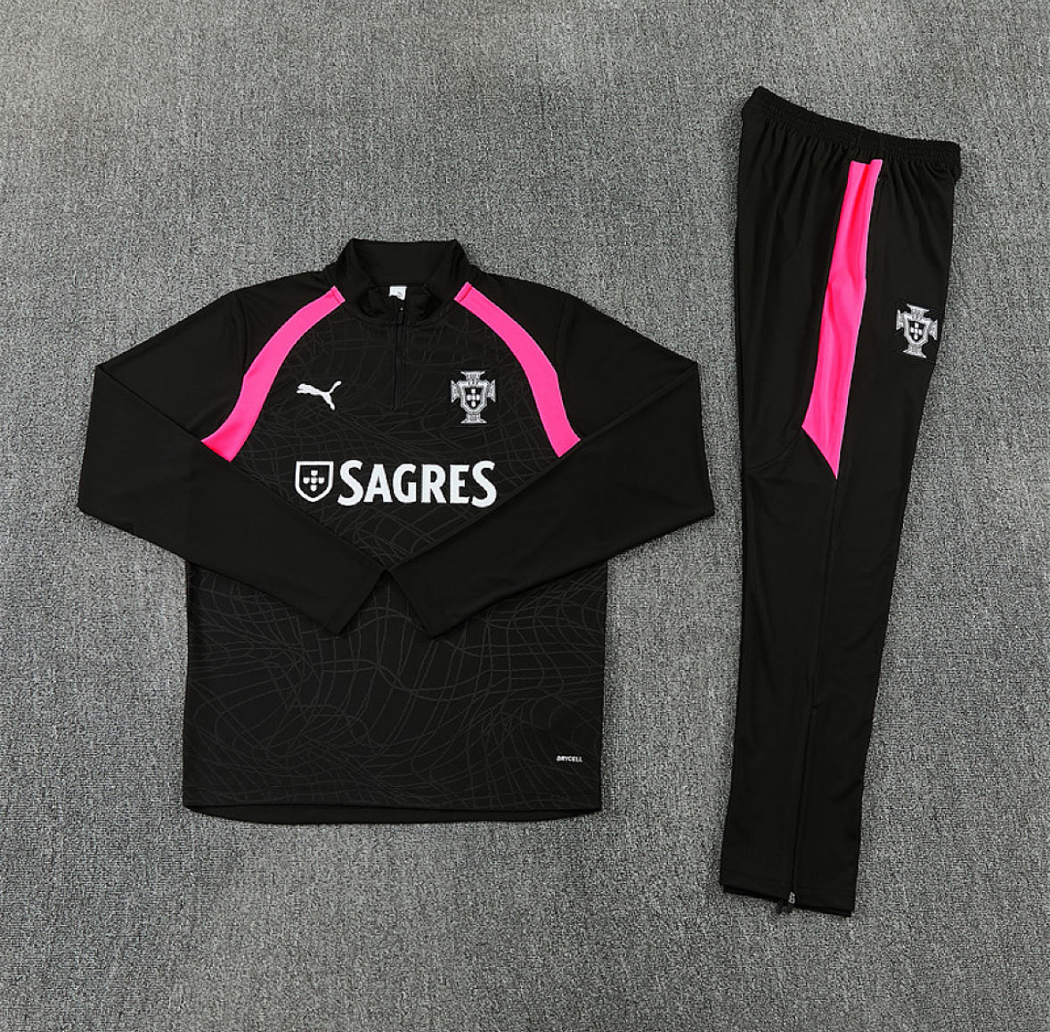 Portugal 2026 Black & Pink 1/4 Zip Tracksuit
