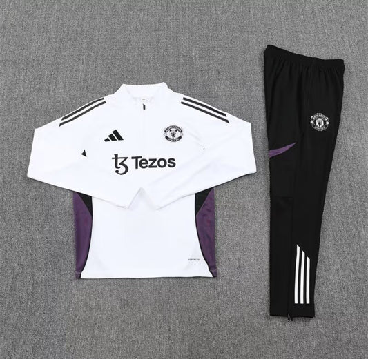 Man UTD White & Black 1/4 Zip Tracksuit